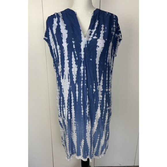 Sweet Magnolia Sz S Ombre Tie Dye V-Neck Short Sleeve Shift Shirt Dress Blue - Picture 1 of 6